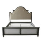 House Beatrice Queen Bed, Two Tone Beige Fabric, Charcoal & Light Gray Finish 28810Q