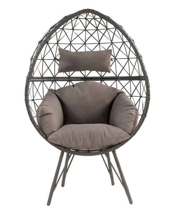 Aeven Patio Lounge Chair, Light Gray Fabric & Black Wicker 45111