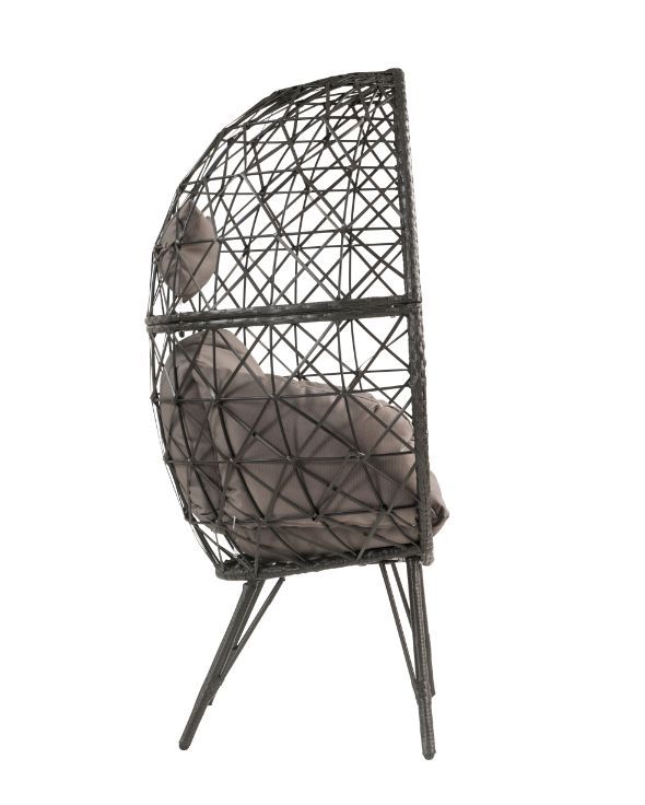 Aeven Patio Lounge Chair, Light Gray Fabric & Black Wicker 45111