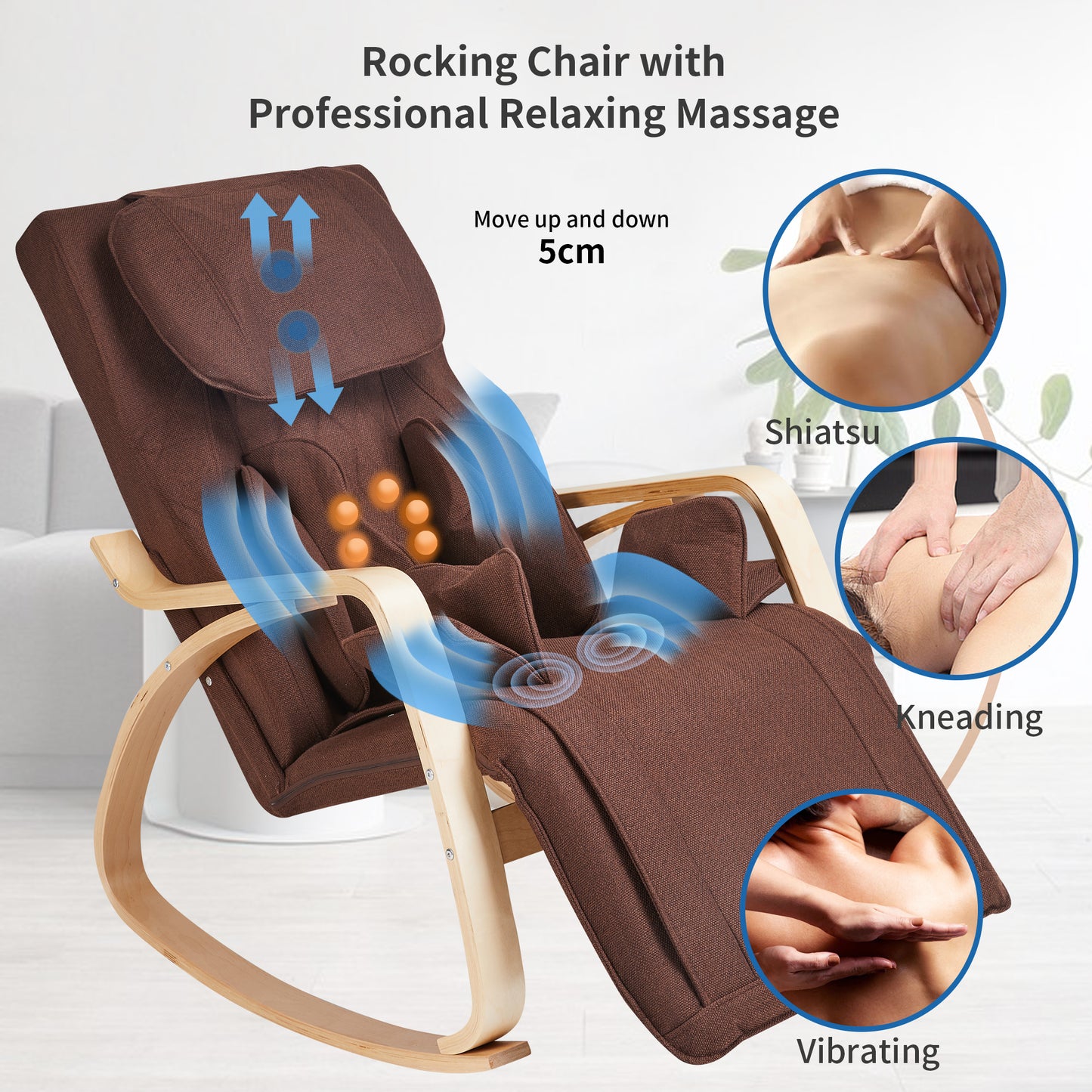 Comfortable Relax Rocking Chair, Lounge Chair Relax Chair with Cotton Fabric Cushion  Brown