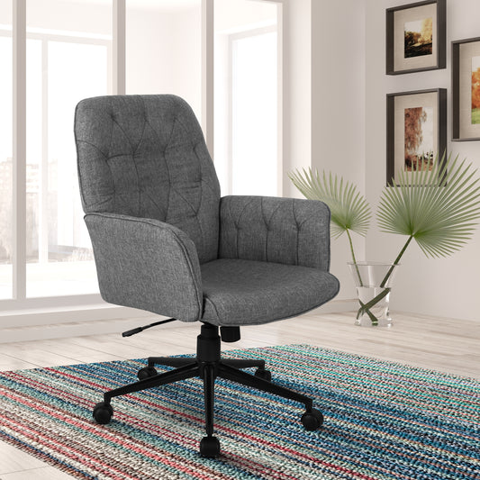 Techni Mobili Modern Upholstered Tufted Office Chair with Arms, Grey