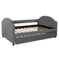 Full size Upholstered Daybed with Twin Size Trundle, Wood Slat Support, Gray