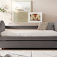 Full size Upholstered Daybed with Twin Size Trundle, Wood Slat Support, Gray