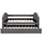 Full size Upholstered Daybed with Twin Size Trundle, Wood Slat Support, Gray