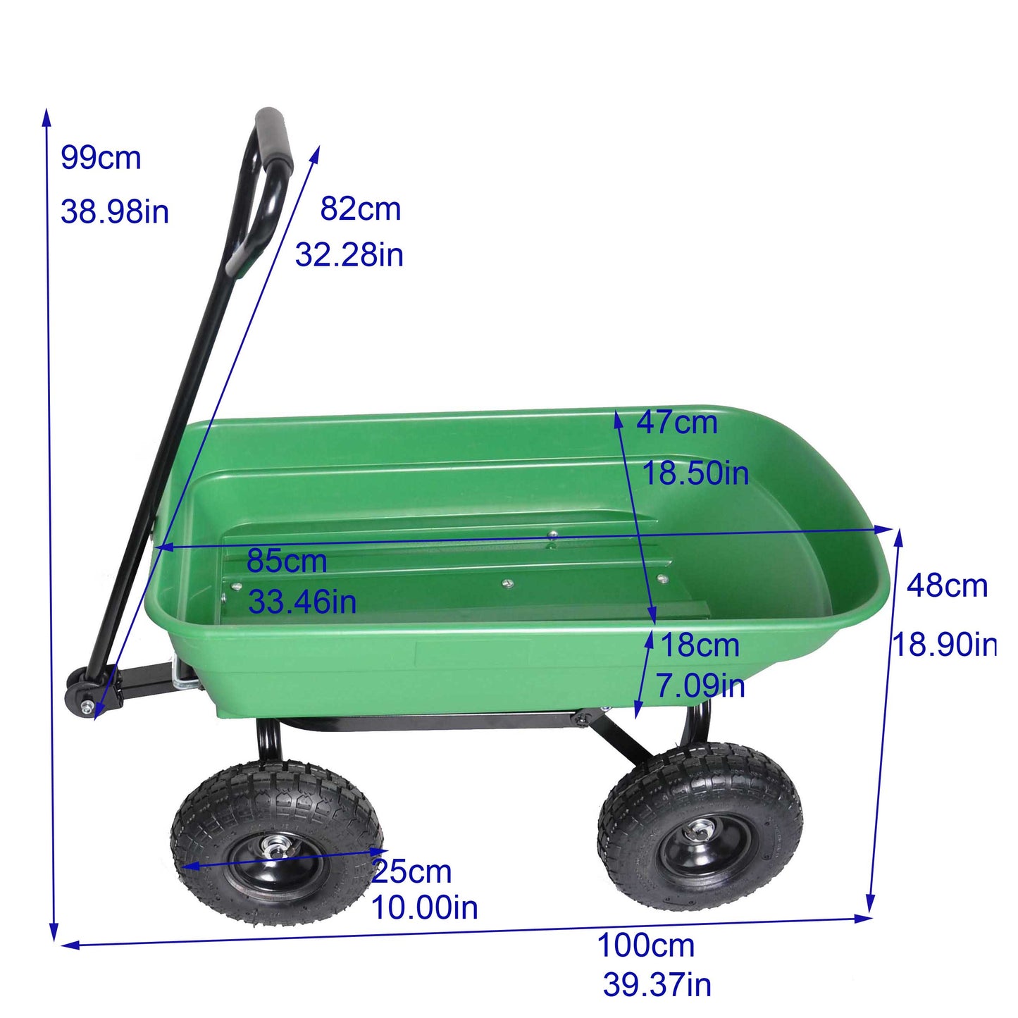 folding wagon  Poly Garden Dump Cart with Steel Frame and 10-inPneumatic Tires, 300-Pound Capacity, Green