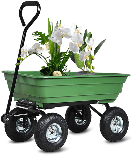 folding wagon  Poly Garden Dump Cart with Steel Frame and 10-inPneumatic Tires, 300-Pound Capacity, Green