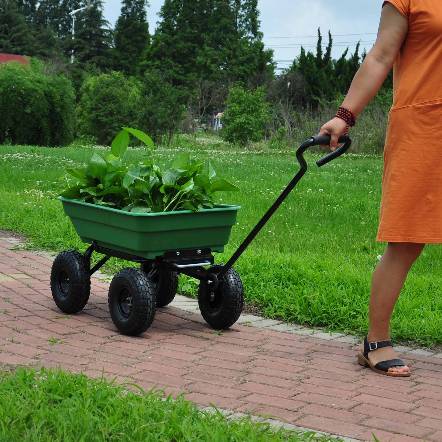 folding wagon  Poly Garden Dump Cart with Steel Frame and 10-inPneumatic Tires, 300-Pound Capacity, Green