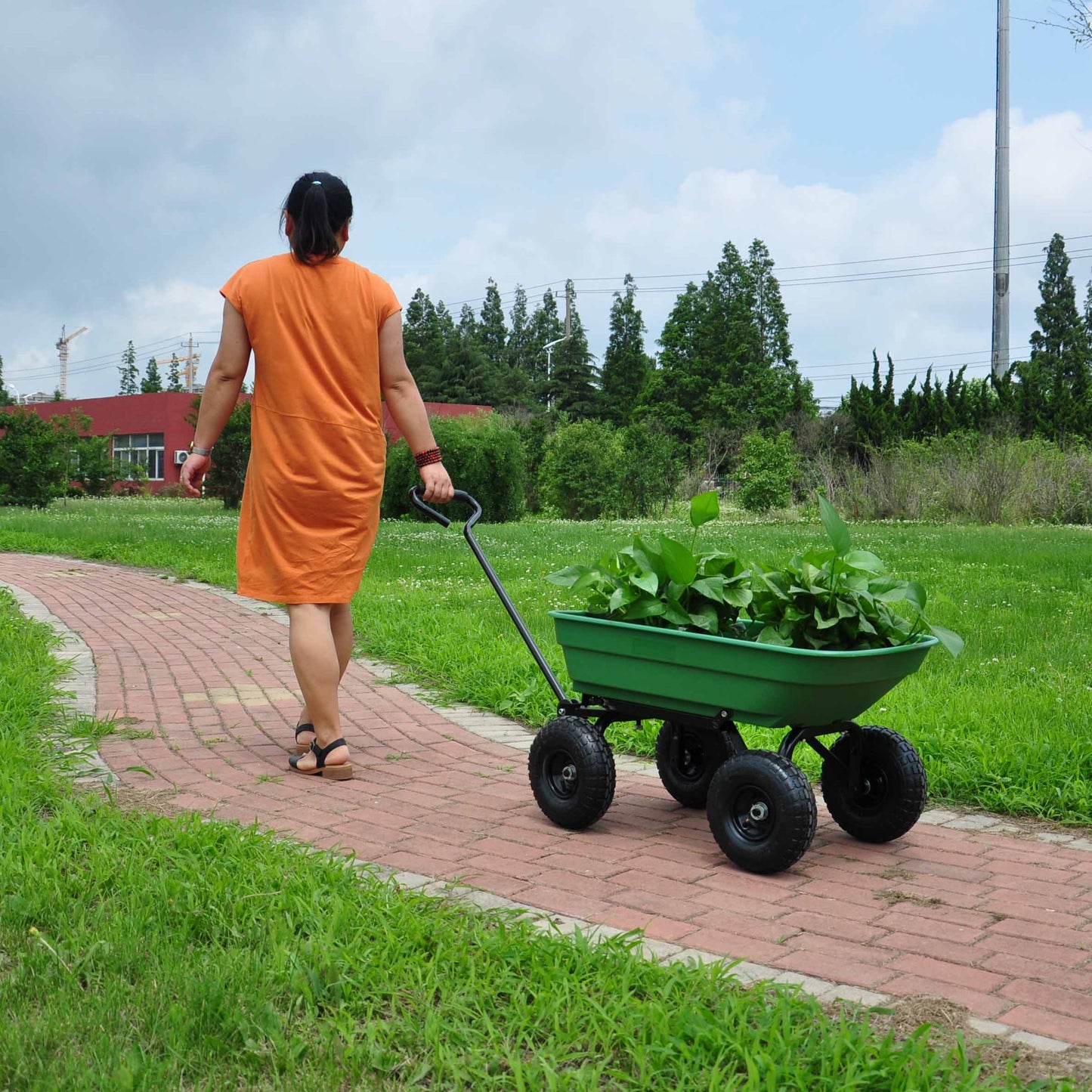 folding wagon  Poly Garden Dump Cart with Steel Frame and 10-inPneumatic Tires, 300-Pound Capacity, Green