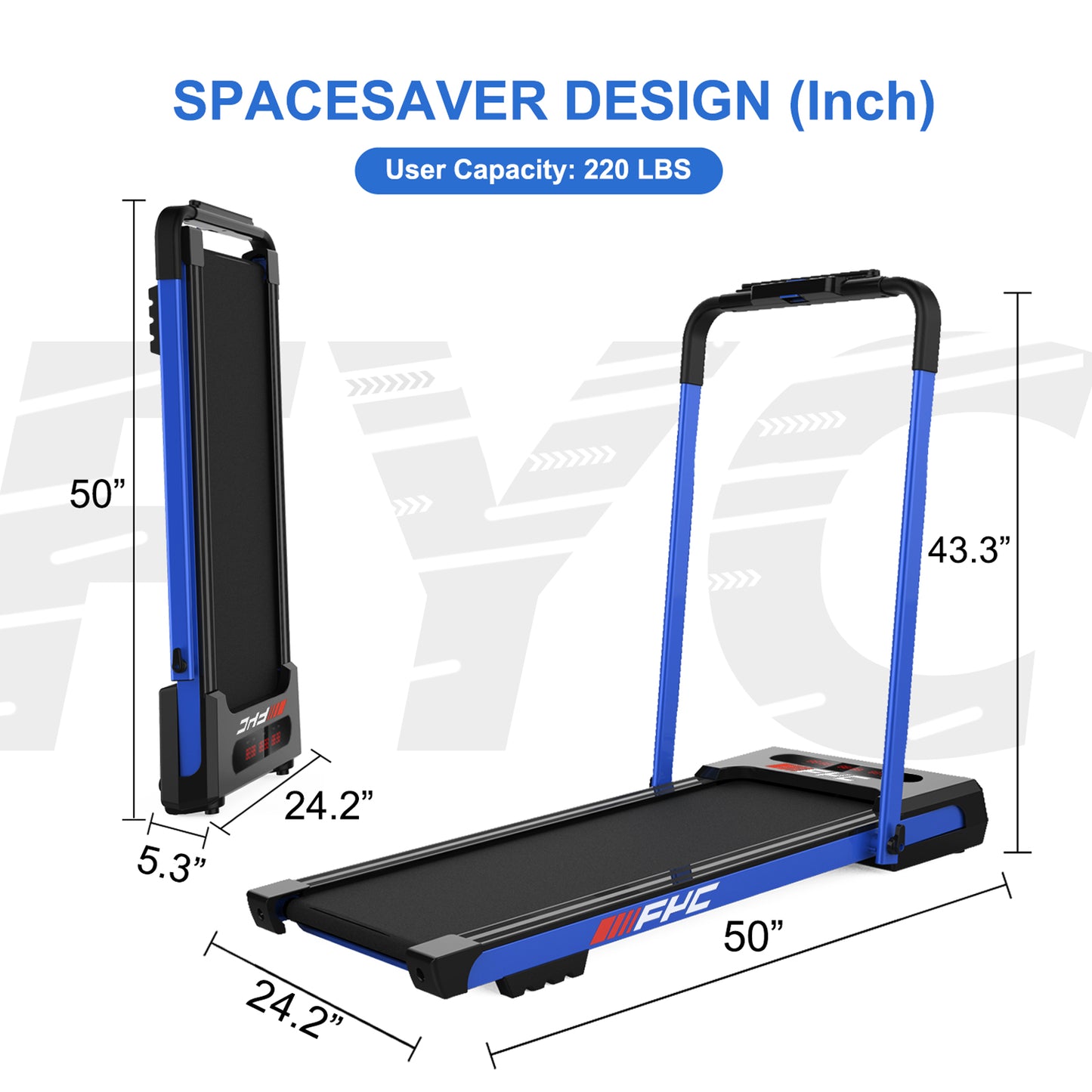 FYC 2 in 1 Under Desk Treadmill - 2.5 HP Folding Treadmill for Home, tallation-Free Foldable Treadmill Compact Electric Running Machine, Remote Control  LED Display Walking Running Jogging, Blue