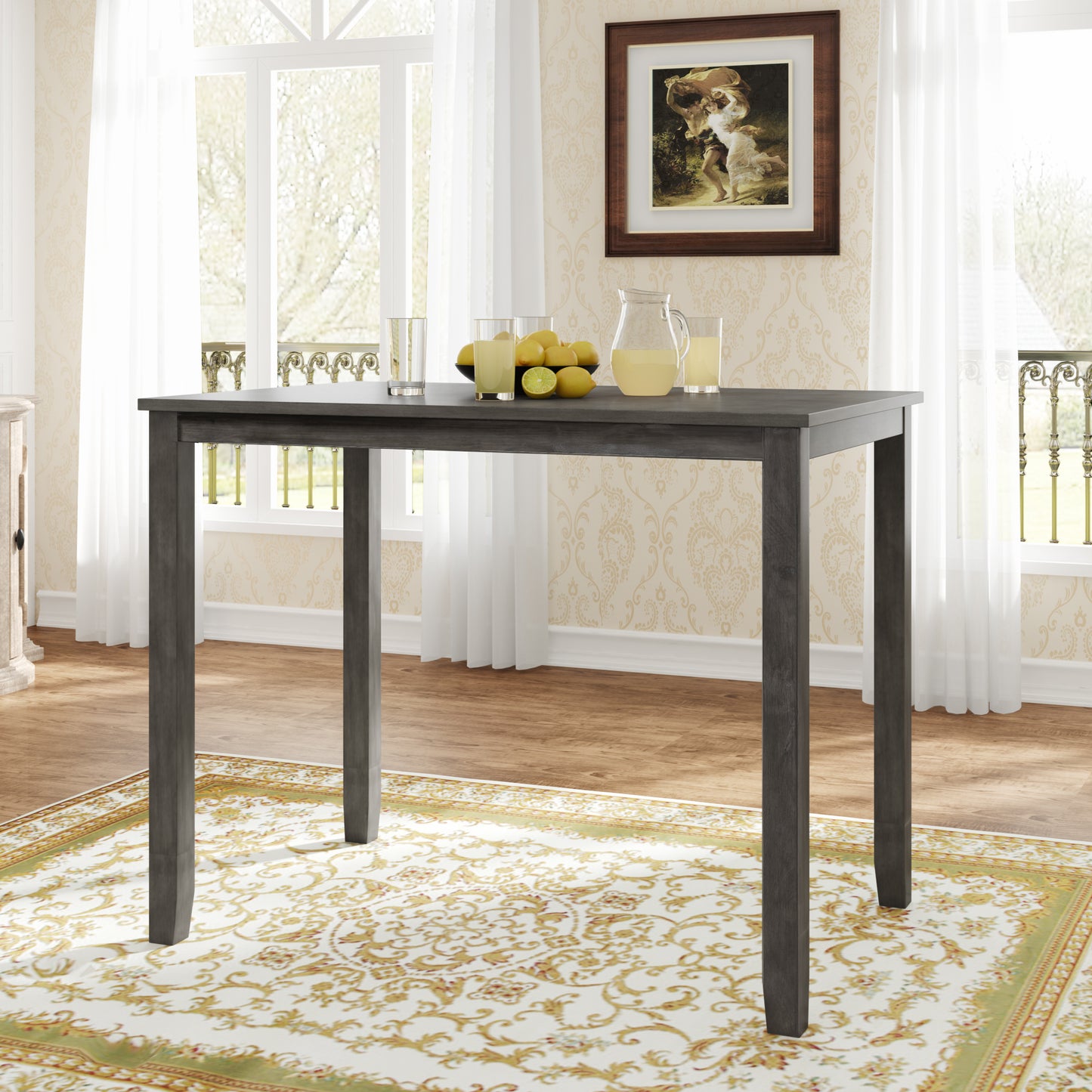 Wood 5-Piece Counter Height Dining Table Set with 4 Upholstered Chairs, Gray