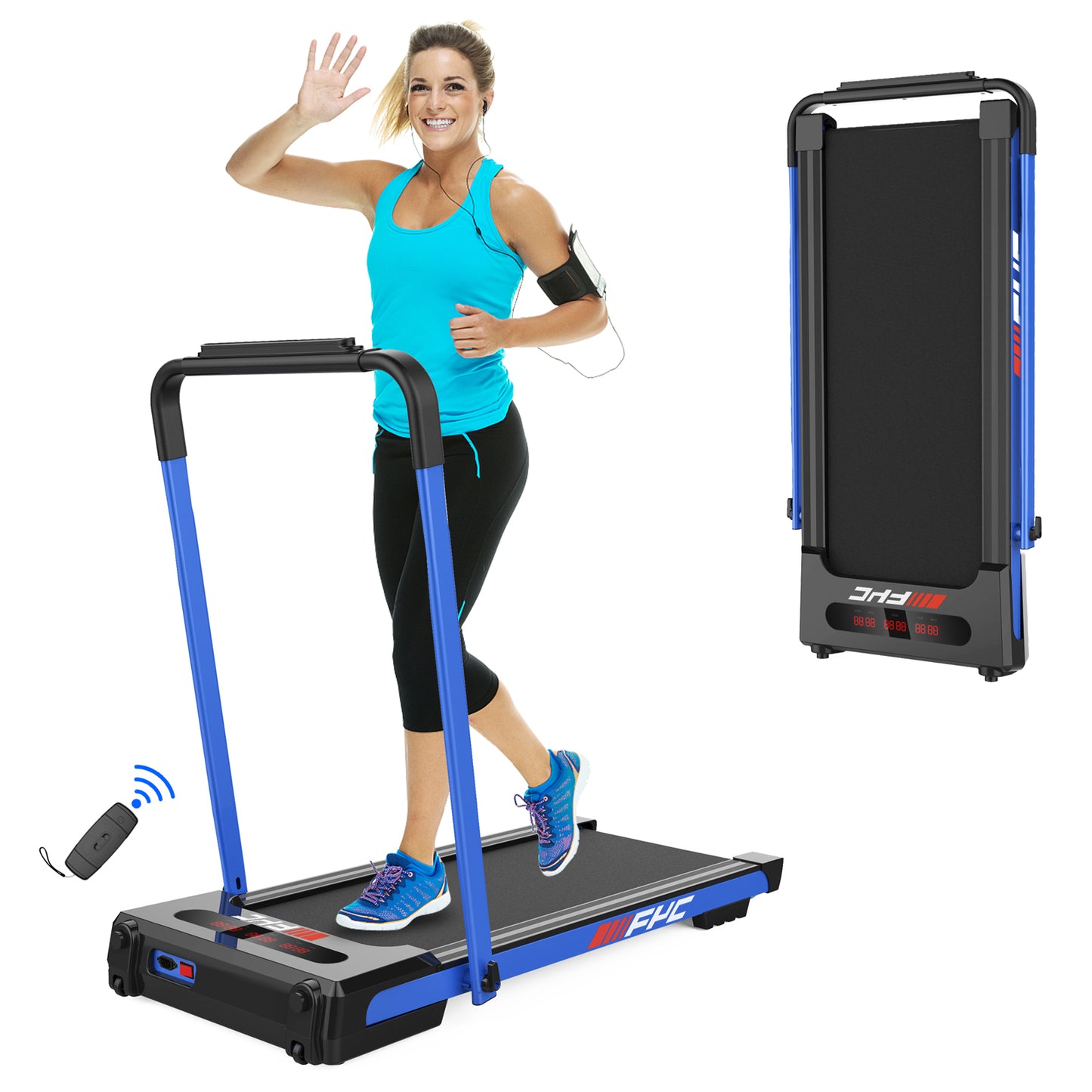 FYC 2 in 1 Under Desk Treadmill - 2.5 HP Folding Treadmill for Home, tallation-Free Foldable Treadmill Compact Electric Running Machine, Remote Control  LED Display Walking Running Jogging, Blue