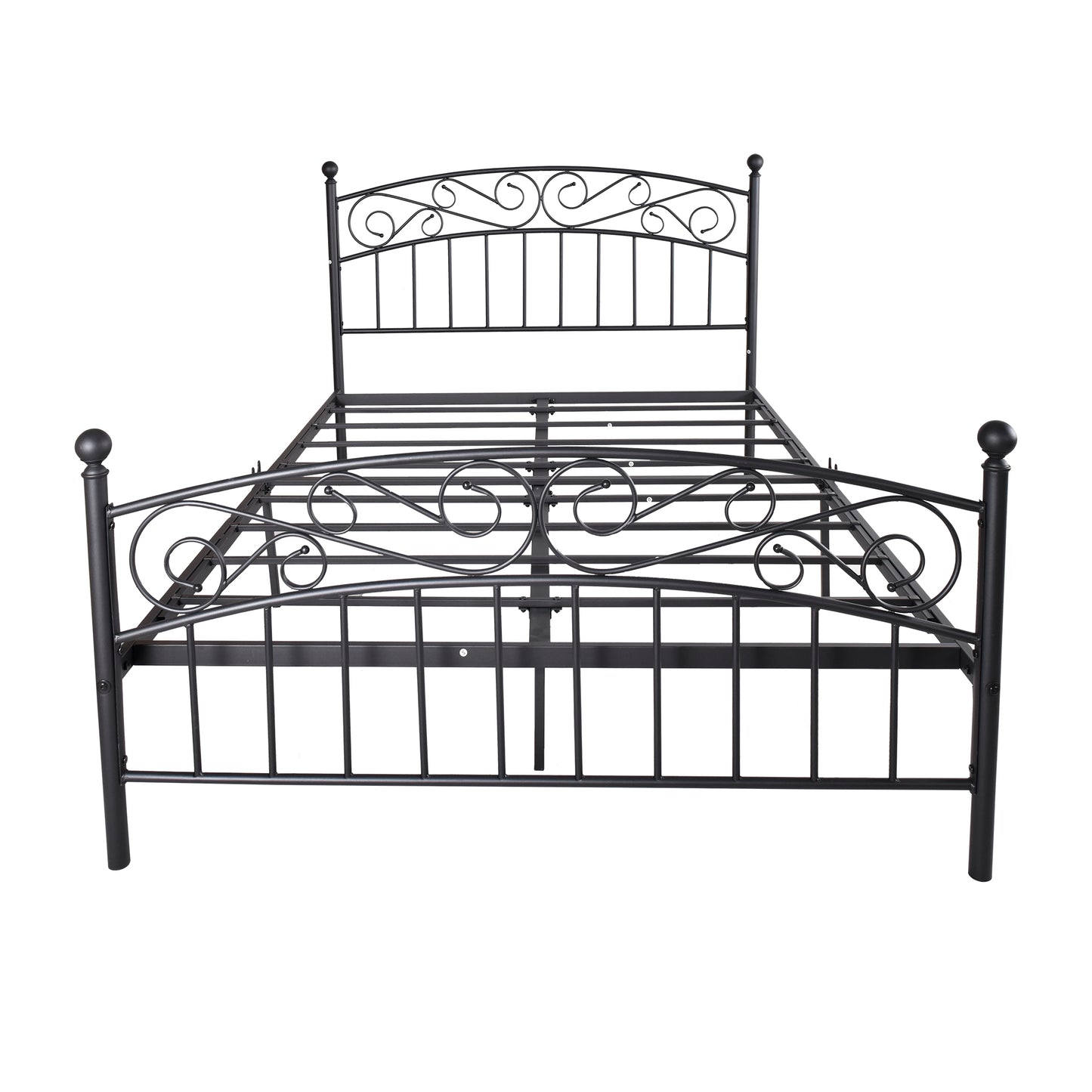 Metal bed frame platform mattress foundation with headboard and footrest, heavy duty and quick assembly, Queen Black