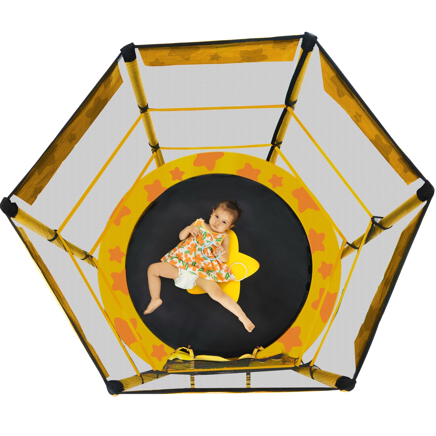 55 Inch Kids Trampoline with Safety Enclosure Net, Outdoor Indoor Trampoline for Kids with Water Sprinkler, Max Load 100lbs (Yellow)