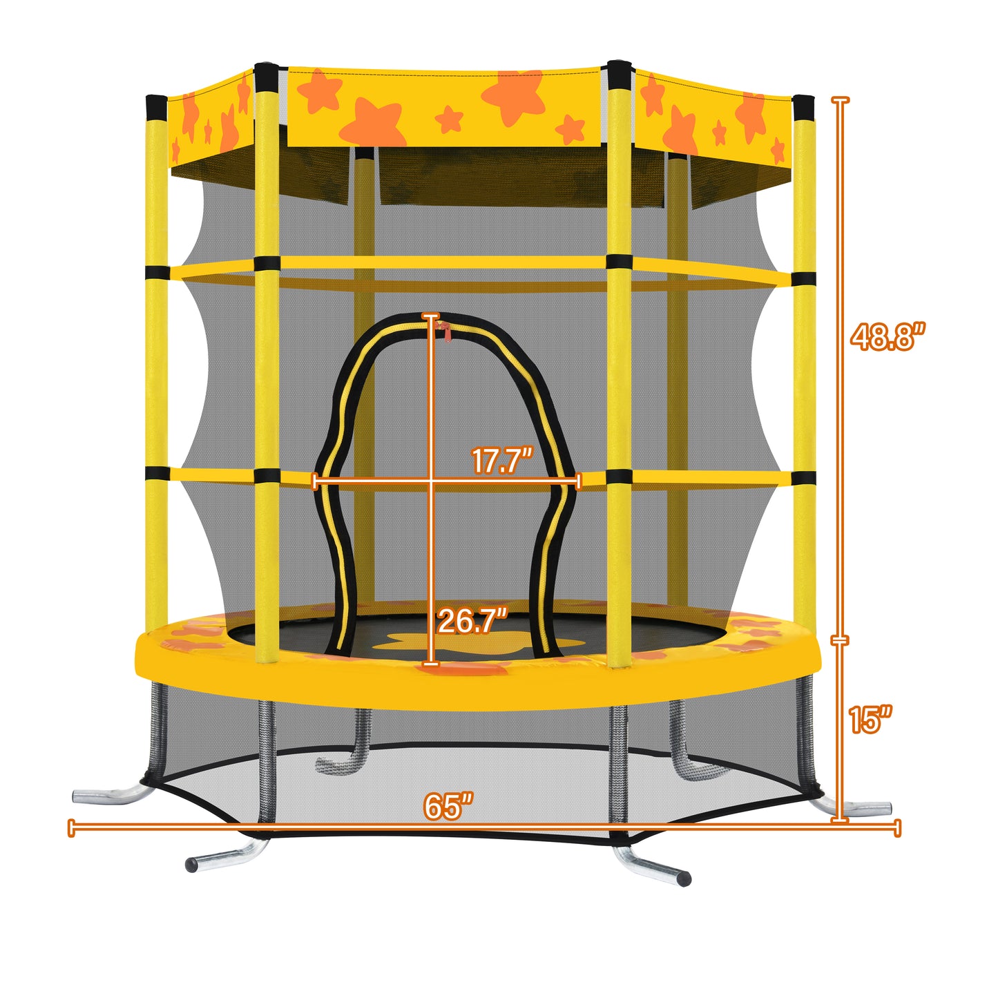 55 Inch Kids Trampoline with Safety Enclosure Net, Outdoor Indoor Trampoline for Kids with Water Sprinkler, Max Load 100lbs (Yellow)