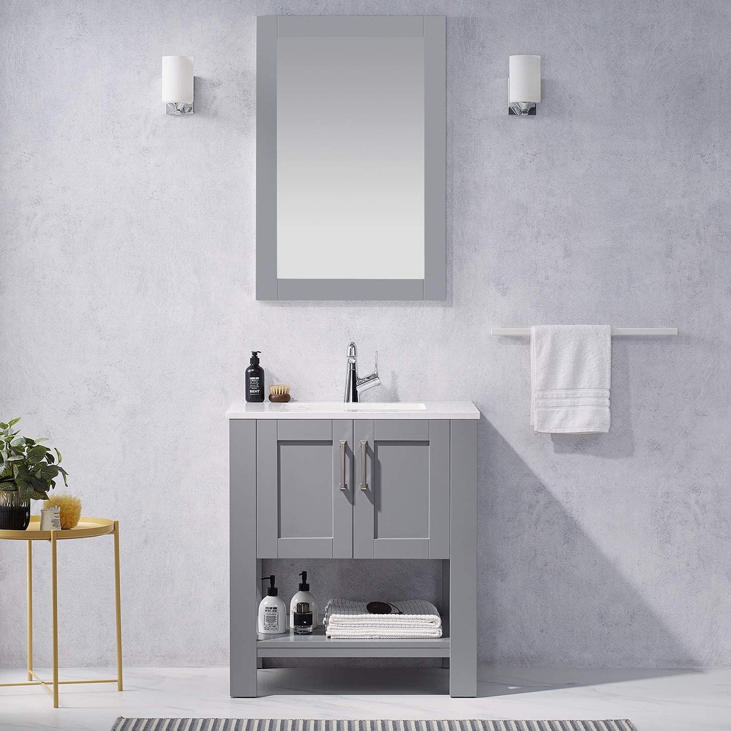 FR Gray Bathroom Vanity with Sink 30 Inch Bathroom Vanity Canbinet Modern Bathroom Sink Vanity with Marble Countertop and White Ceramic Sink