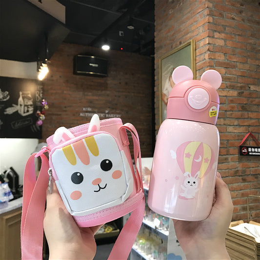 Double cover Child Insulation Cup with straw slanted crossover set can be back primary school water cup men and women baby kindergarten kettle