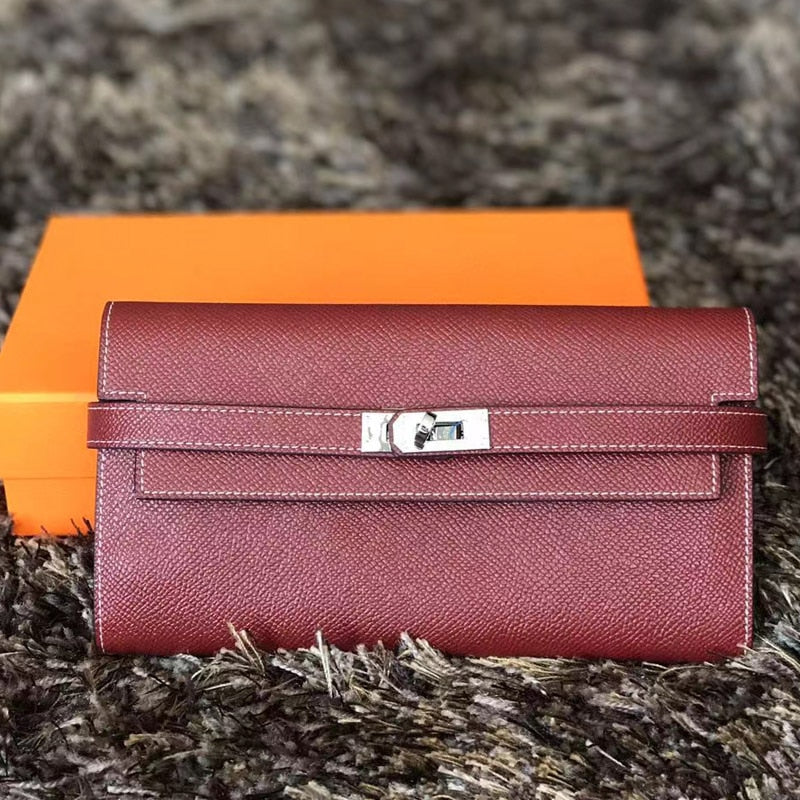 San Maries Genuine Leather Women Wallet Female Long Clutch Lady Walet Portomonee Rfid Luxury Brand Money Bag With Orange Box