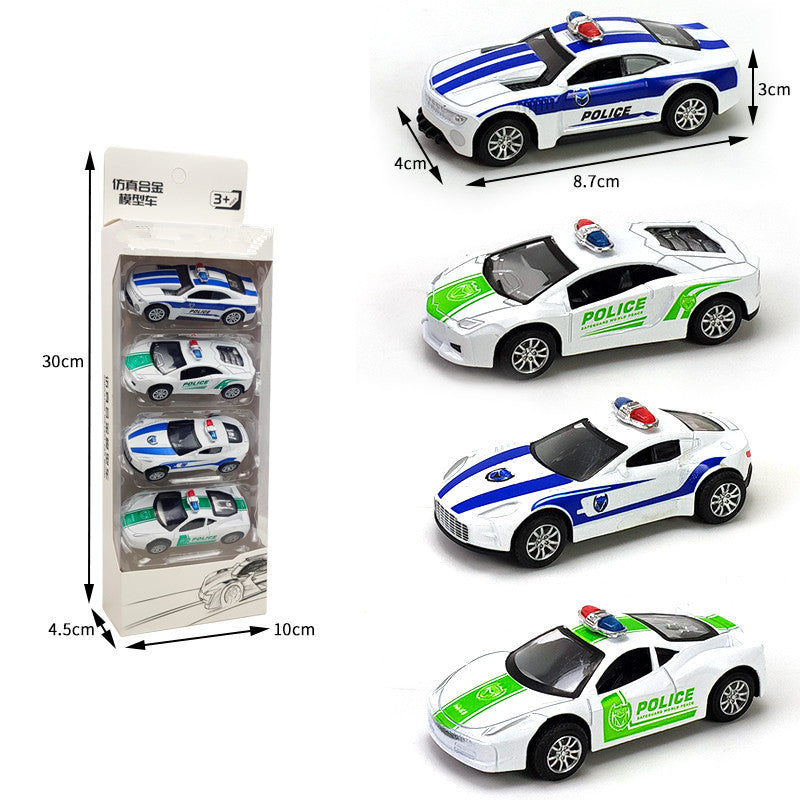 Children's alloy car model boy pull back police car racing Zhongba school bus baby resistant toy car suit