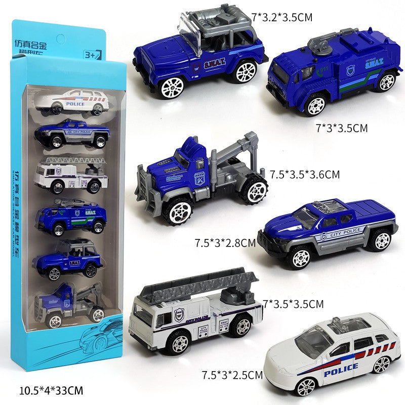 Children's alloy car model boy pull back police car racing Zhongba school bus baby resistant toy car suit