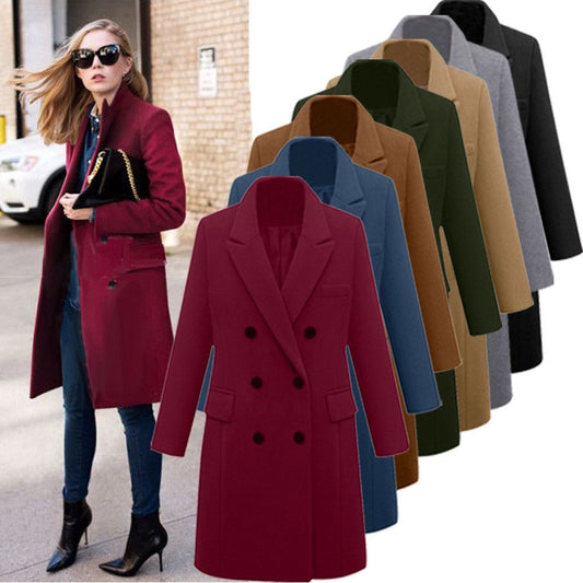 2020 autumn and winter European station long section big size female coat seven-color eight code double-breasted woolen outer suit