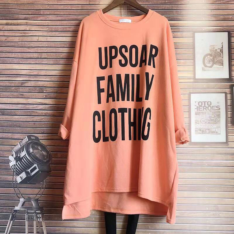 Pregnant women loaded autumn and winter large size women's 200 pounds loose cover small long sleeves letter T-shirt pregnant women bottoming shirt