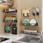 Exhaust-free stainless steel kitchen shelf wall hanging black pot cover chop chopsticks kitchen tool holder finishing storage rack