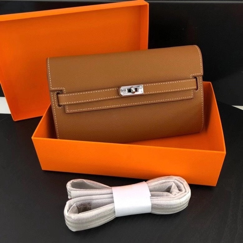 San Maries Genuine Leather Women Wallet Female Long Clutch Lady Walet Portomonee Rfid Luxury Brand Money Bag With Orange Box