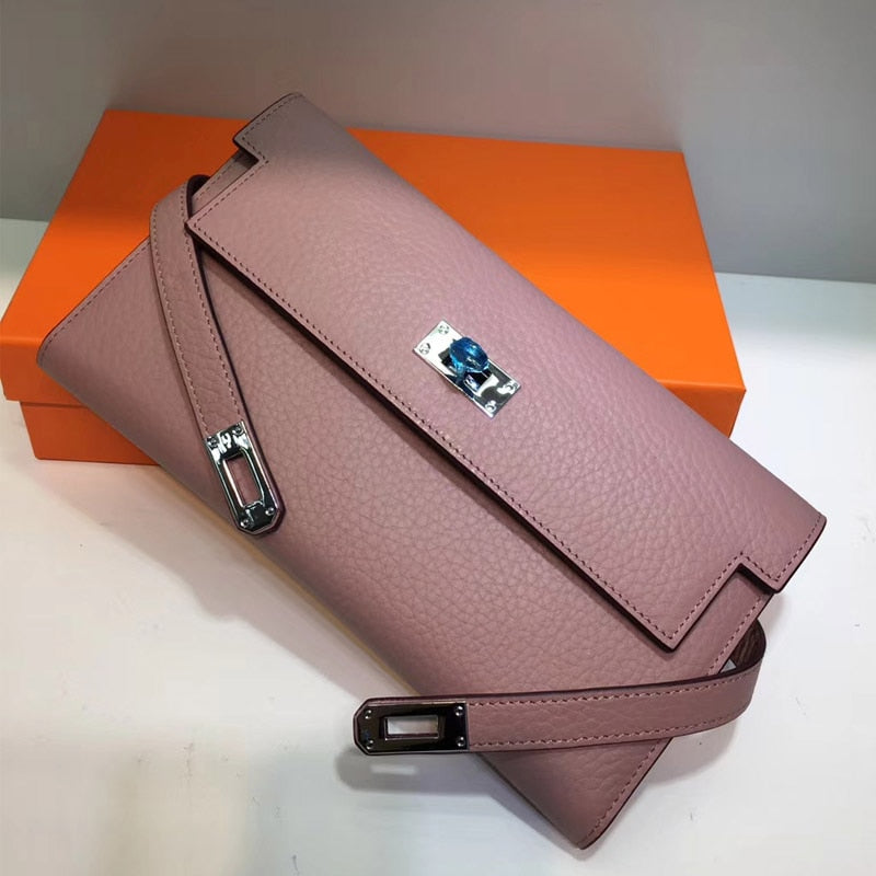 San Maries Genuine Leather Women Wallet Female Long Clutch Lady Walet Portomonee Rfid Luxury Brand Money Bag With Orange Box