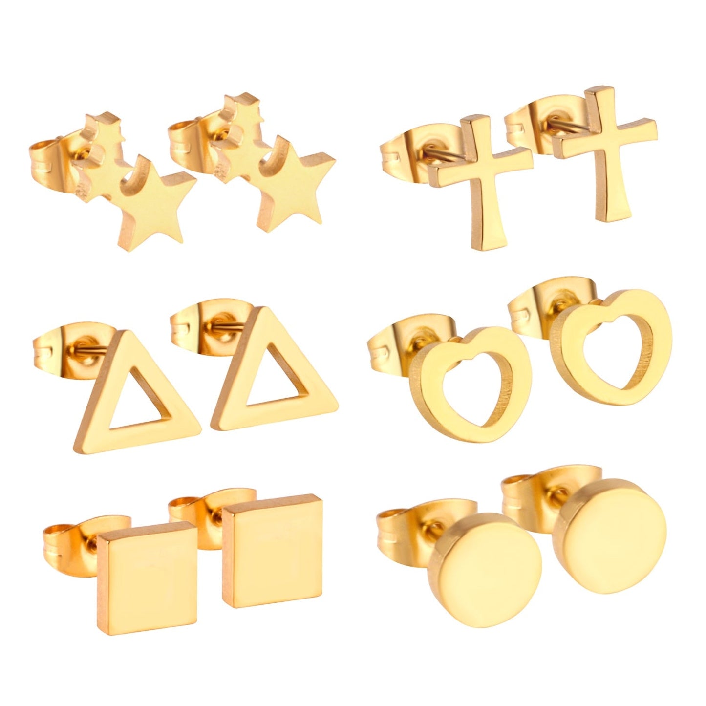 6Pairs/Box Stainless Steel CZ Earrings For Women Girls Kids Piercing Stud Earrings Set Birthday Jewelry Gifts