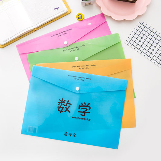 Factory direct primary school student A4 test paper bag pressing transparent information bag office learning supplies file bag T