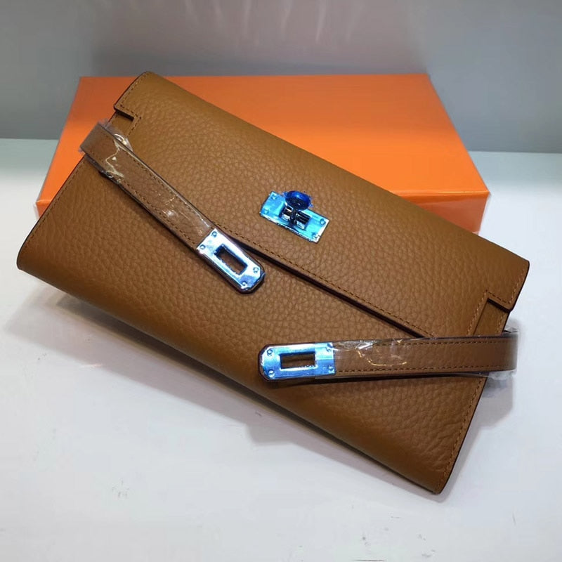 San Maries Genuine Leather Women Wallet Female Long Clutch Lady Walet Portomonee Rfid Luxury Brand Money Bag With Orange Box