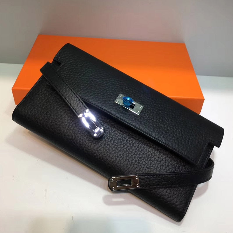 San Maries Genuine Leather Women Wallet Female Long Clutch Lady Walet Portomonee Rfid Luxury Brand Money Bag With Orange Box