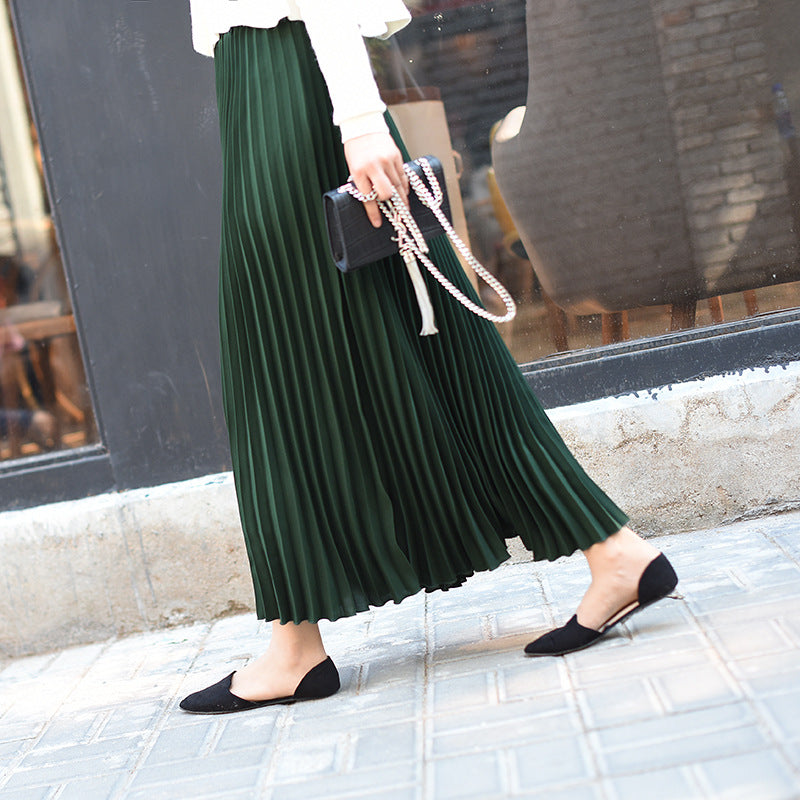 2021 spring new Korean version of the solid color long large size pleated skirt high waist skirt female pine tight dress