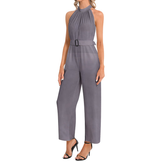 Halter Neck Buckle Belted Jumpsuit