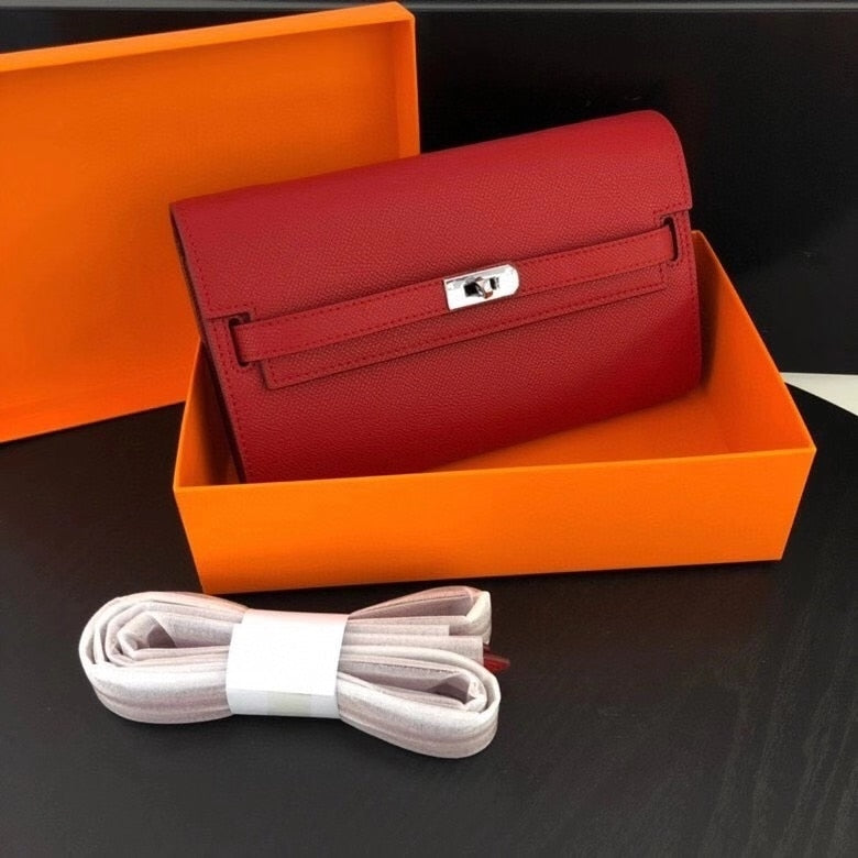 San Maries Genuine Leather Women Wallet Female Long Clutch Lady Walet Portomonee Rfid Luxury Brand Money Bag With Orange Box