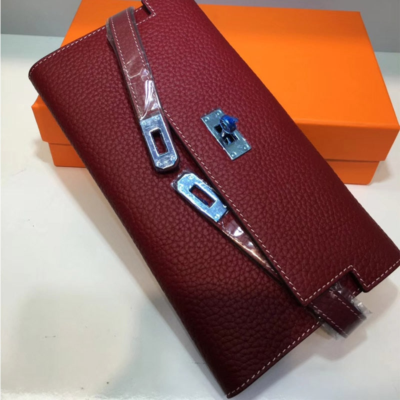 San Maries Genuine Leather Women Wallet Female Long Clutch Lady Walet Portomonee Rfid Luxury Brand Money Bag With Orange Box