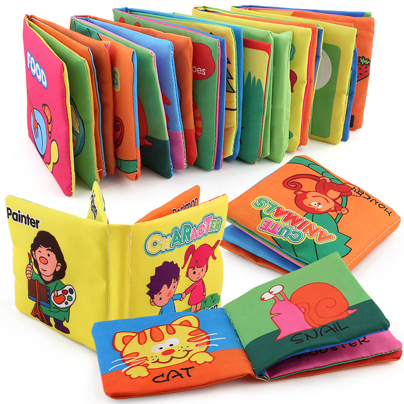 12 stereo baby cloth book Early school toys English hand palm book animal digital cognitive baby cloth foreign trade