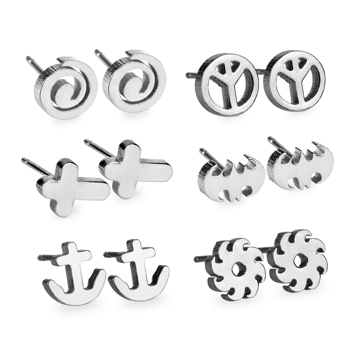 6Pairs/Box Stainless Steel CZ Earrings For Women Girls Kids Piercing Stud Earrings Set Birthday Jewelry Gifts