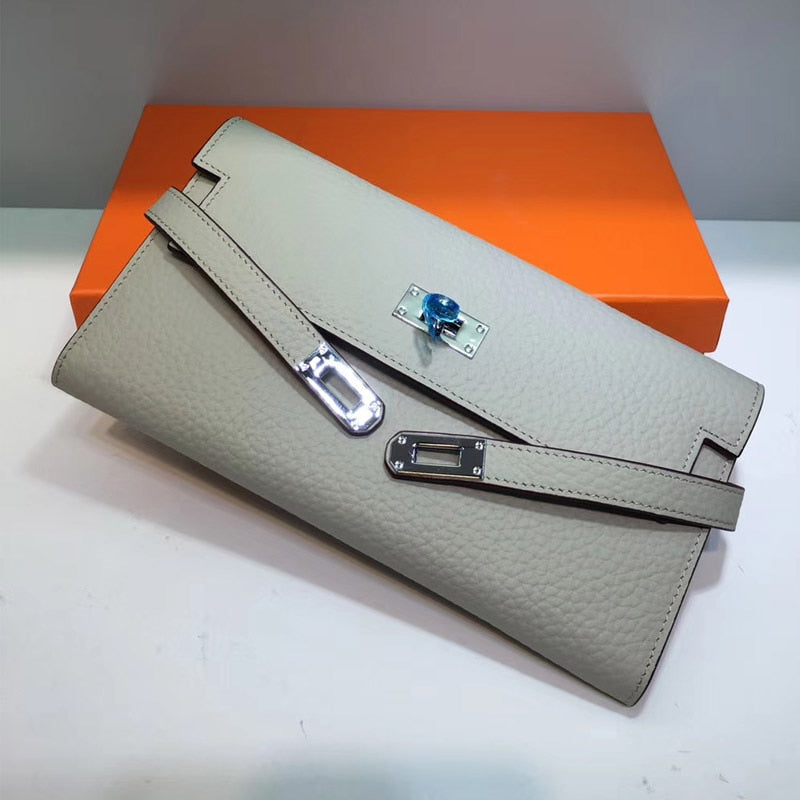 San Maries Genuine Leather Women Wallet Female Long Clutch Lady Walet Portomonee Rfid Luxury Brand Money Bag With Orange Box