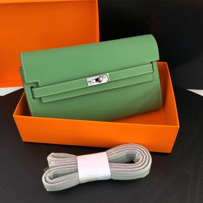 San Maries Genuine Leather Women Wallet Female Long Clutch Lady Walet Portomonee Rfid Luxury Brand Money Bag With Orange Box