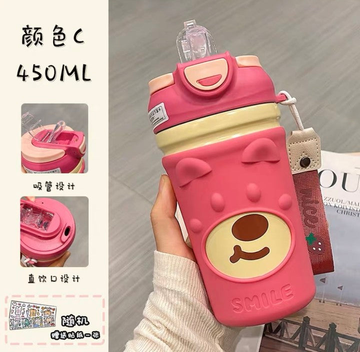 Strawberry bear insulation cup girl high-value cute girl water cup double drink coffee cup portable middle school student cup