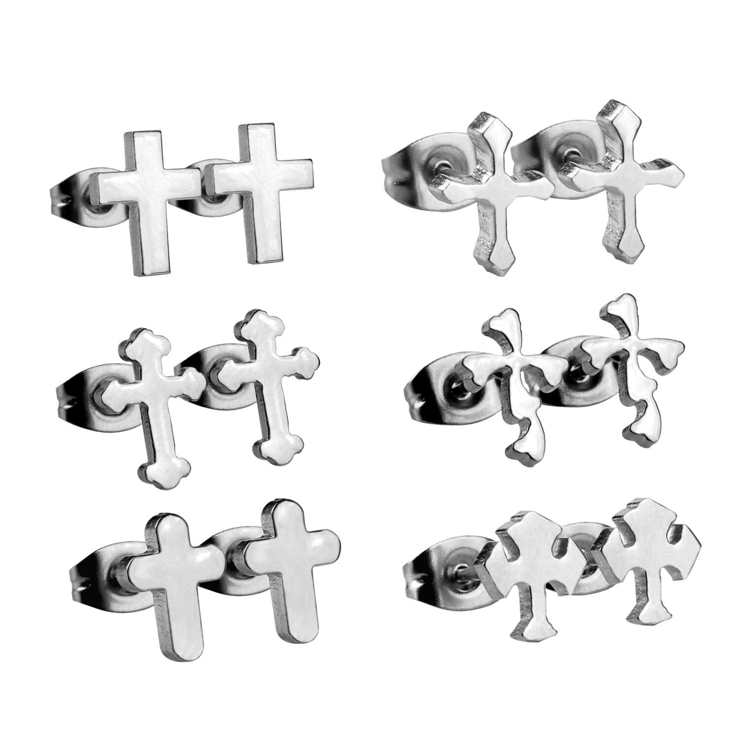 6Pairs/Box Stainless Steel CZ Earrings For Women Girls Kids Piercing Stud Earrings Set Birthday Jewelry Gifts