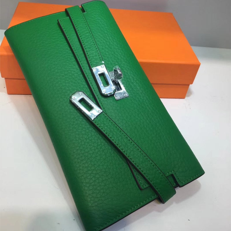 San Maries Genuine Leather Women Wallet Female Long Clutch Lady Walet Portomonee Rfid Luxury Brand Money Bag With Orange Box