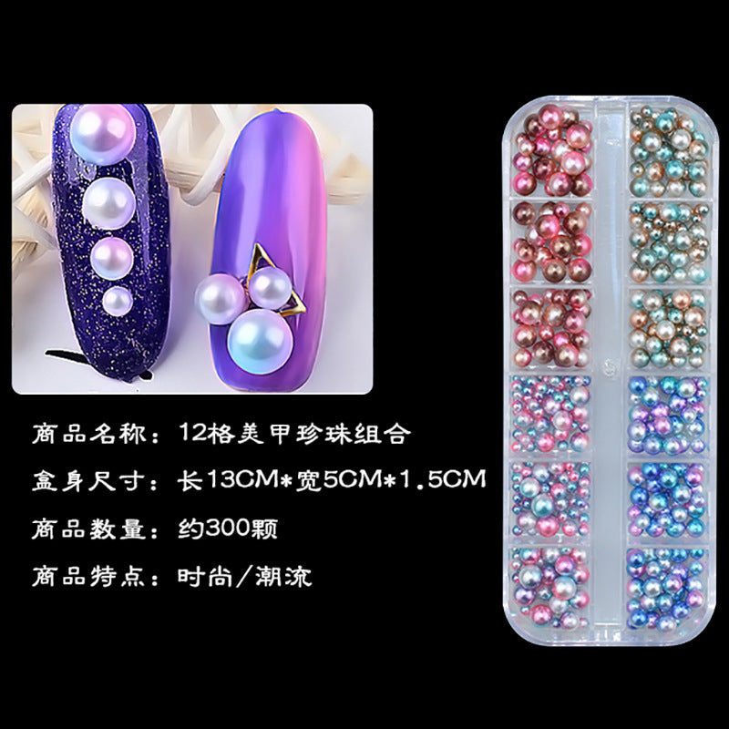 New nail ornament full shaped rivet alloy drill color pearl horse eye sequins nail polish stickers