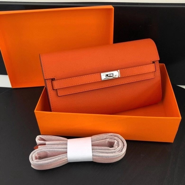 San Maries Genuine Leather Women Wallet Female Long Clutch Lady Walet Portomonee Rfid Luxury Brand Money Bag With Orange Box