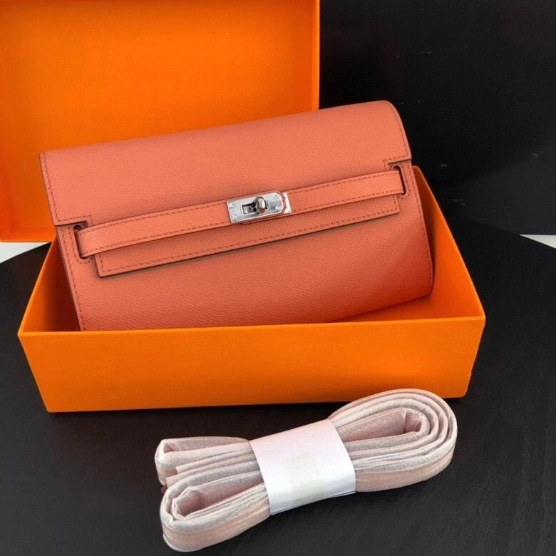 San Maries Genuine Leather Women Wallet Female Long Clutch Lady Walet Portomonee Rfid Luxury Brand Money Bag With Orange Box