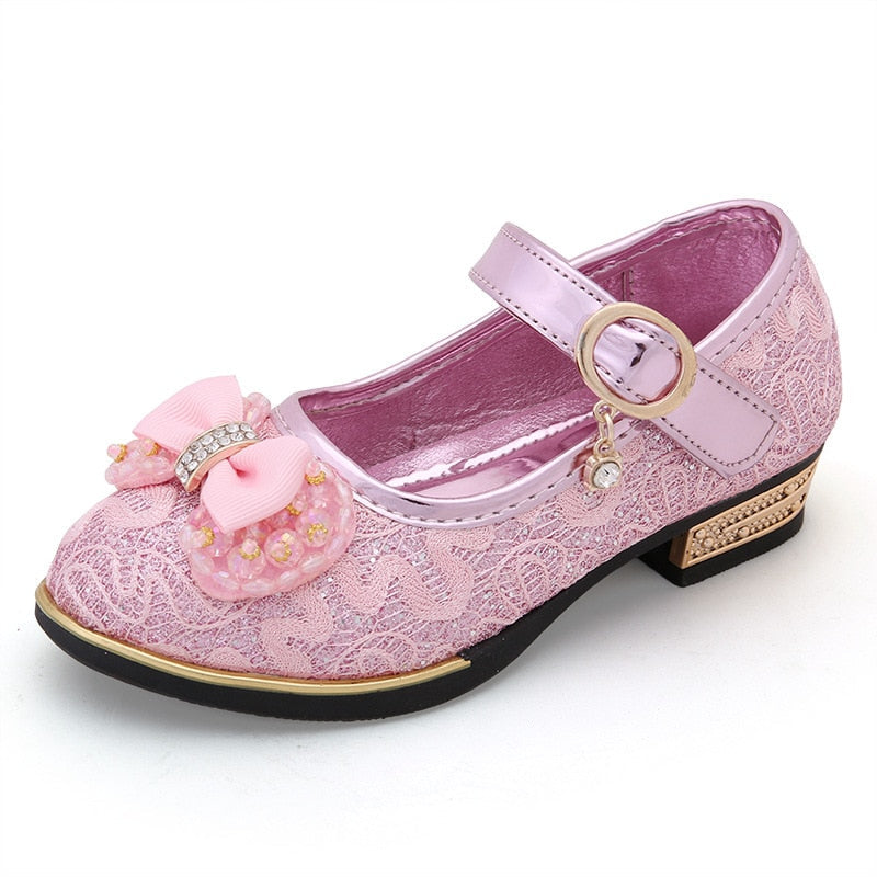 Kids Wedding Dress Shoes Children Princess Shoes Bowtie Leather Shoes for Girls Casual Shoes Girls High Heels