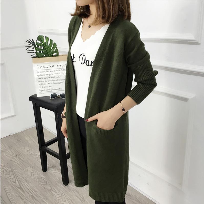 Autumn and winter new sweater female long models Korean version of the big pocket shawl loose large size sweater women's jacket