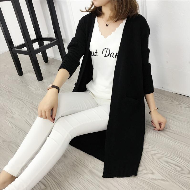 Autumn and winter new sweater female long models Korean version of the big pocket shawl loose large size sweater women's jacket