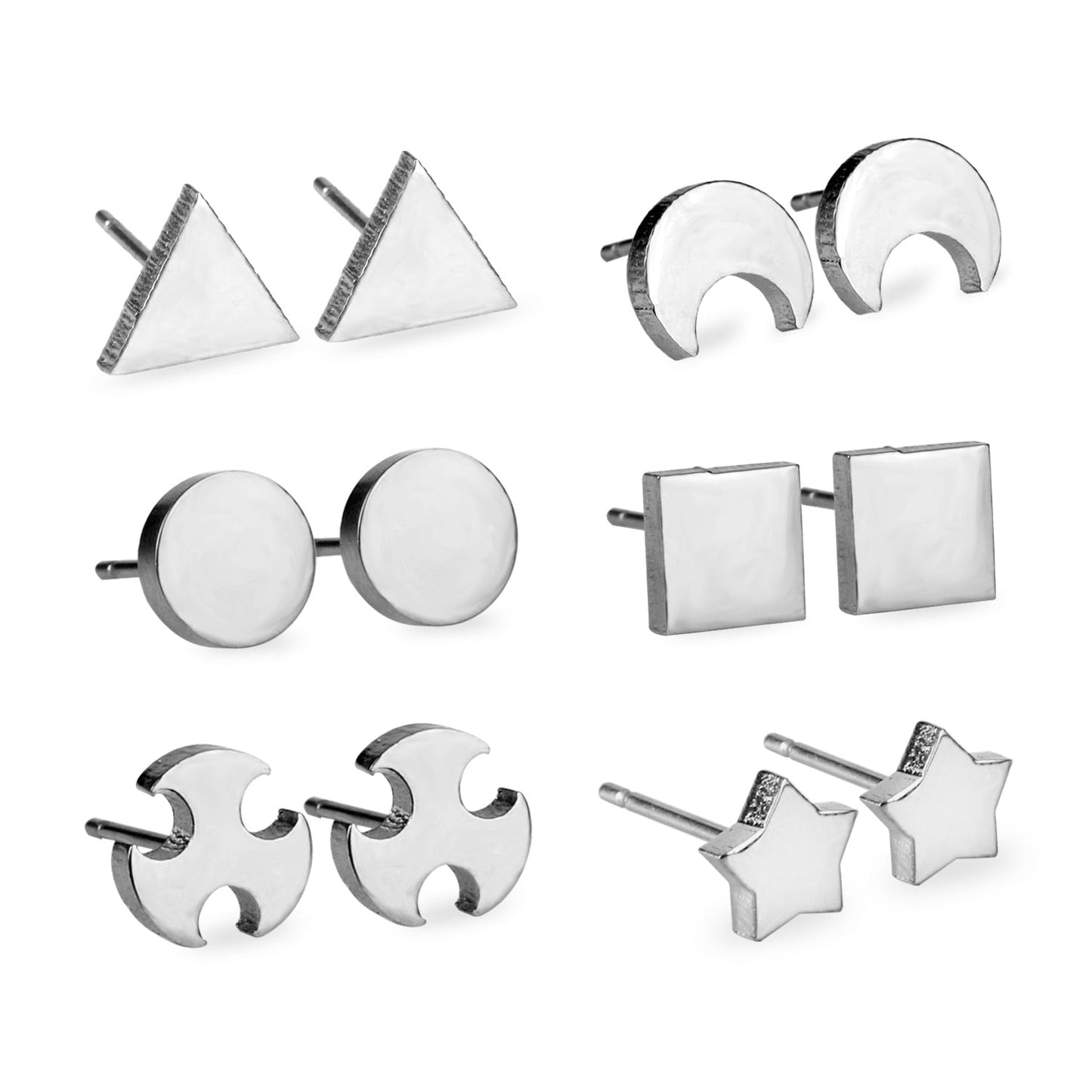 6Pairs/Box Stainless Steel CZ Earrings For Women Girls Kids Piercing Stud Earrings Set Birthday Jewelry Gifts